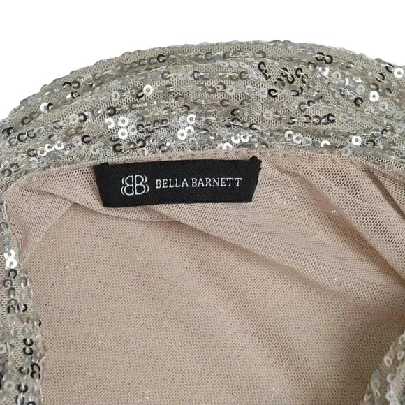 Bella Barnett Gold Metallic Sequins Dress Evening Sexy Formal One Shoulder Med - Picture 12 of 12